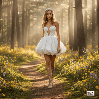 Off - Shoulder Satin Sweetheart Mini Wedding Dress - Diva Melody