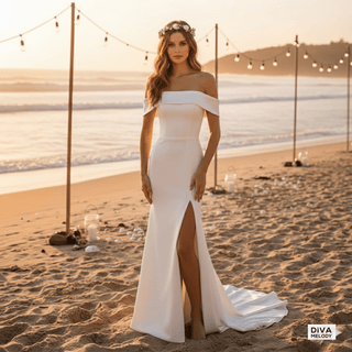 Off - Shoulder Satin Wedding Dress - Diva Melody