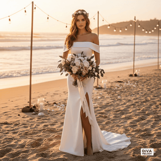 Off - Shoulder Satin Wedding Dress - Diva Melody