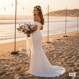 Off - Shoulder Satin Wedding Dress - Diva Melody