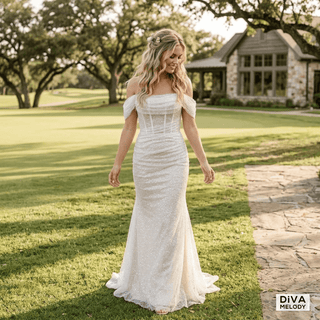 Off - Shoulder Sequined Mermaid Gown - Diva Melody