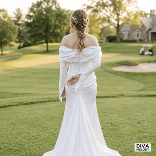 Off Shoulder Soft Satin Wedding Dress - Diva Melody