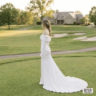 Off Shoulder Soft Satin Wedding Dress - Diva Melody