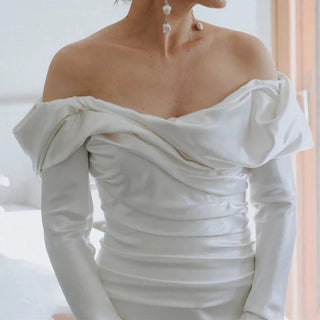 Off Shoulder Soft Satin Wedding Dress - Diva Melody