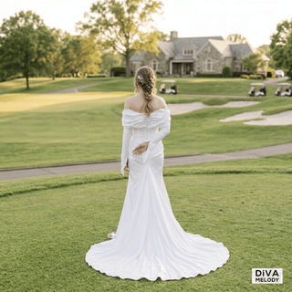 Off Shoulder Soft Satin Wedding Dress - Diva Melody