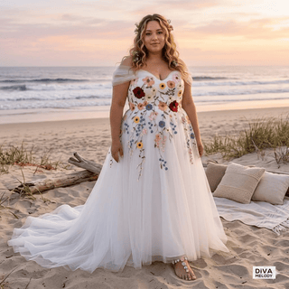 Off Shoulder Tulle Princess Wedding Gowns - Diva Melody