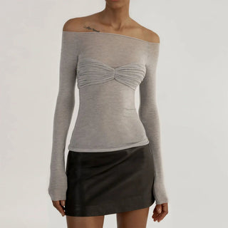 Off the Shoulder See - Through Lace Knit Pullover Tops - Diva Melody