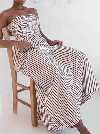 Off - the - Shoulder Vacation Stripe Summer Dress - Diva Melody