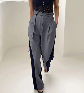 Office Look Patchwork Pants High Waist Sashes Trousers - Diva Melody