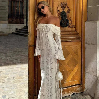 Off‑Shoulder Elegant Lace Bridal Dress - Diva Melody