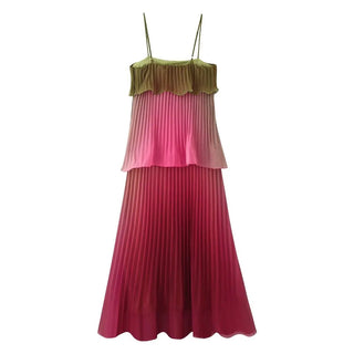 Ombre Pleated Spaghetti Strap Midi Dress - Diva Melody