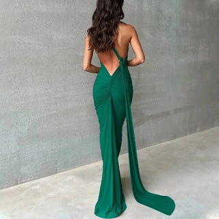 One Shoulder Backless Adjustable Scarf Loop Ruched Sexy Maxi Dress - Diva Melody