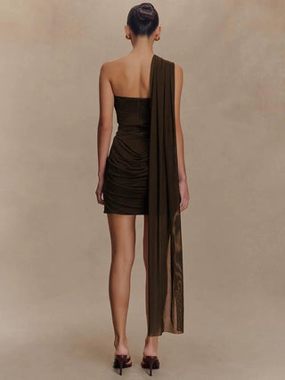One - Shoulder Backless Ruched Mini Dress - Diva Melody