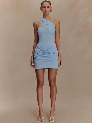 One-Shoulder Backless Ruched Mini Dress - Diva Melody Brown / S One-Shoulder Backless Ruched Mini Dress - Diva Melody Brown / S