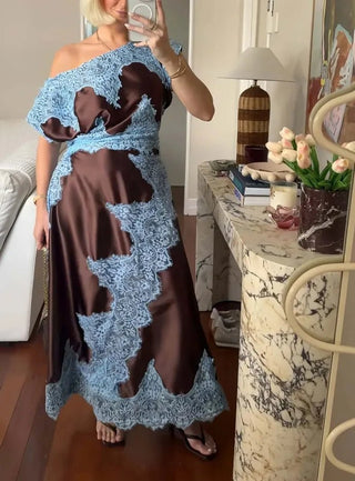 One-Shoulder Lace Midi Dress - Diva Melody