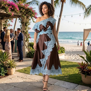 One-Shoulder Lace Midi Dress - Diva Melody