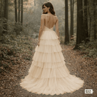 Open Back Tulle A - Line Bridal Gown - Diva Melody
