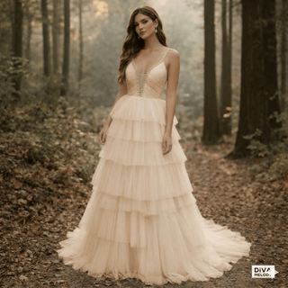 Open Back Tulle A - Line Bridal Gown - Diva Melody