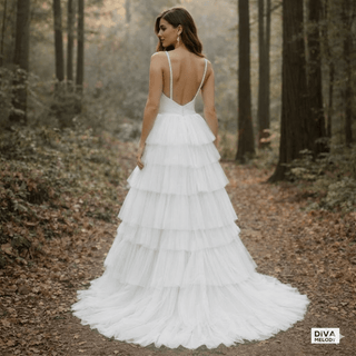Open Back Tulle A - Line Bridal Gown - Diva Melody