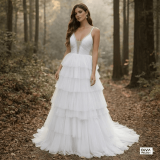 Open Back Tulle A - Line Bridal Gown - Diva Melody