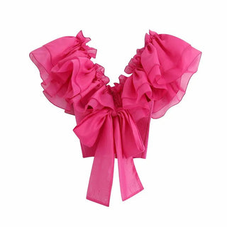 Organza Pink Puff Ruffle Sleeve Back Bow Camis - Diva Melody