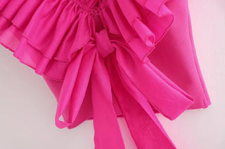 Organza Pink Puff Ruffle Sleeve Back Bow Camis - Diva Melody