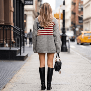 Oversized Chunky Knit Flag Motif Sweater - Diva Melody