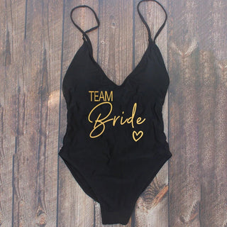 Padded Rose Gold Printed TEAM Bride Bachelor Party Swimsuits - Diva Melody