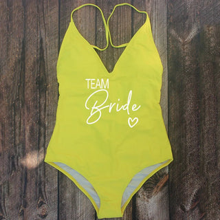 Padded Rose Gold Printed TEAM Bride Bachelor Party Swimsuits - Diva Melody