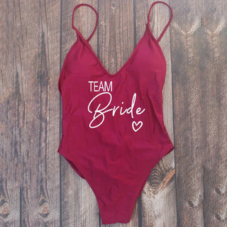 Padded Rose Gold Printed TEAM Bride Bachelor Party Swimsuits - Diva Melody