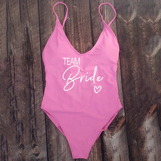 Padded Rose Gold Printed TEAM Bride Bachelor Party Swimsuits - Diva Melody