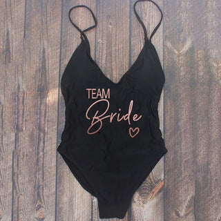 Padded Rose Gold Printed TEAM Bride Bachelor Party Swimsuits - Diva Melody