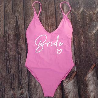 Padded Rose Gold Printed TEAM Bride Bachelor Party Swimsuits - Diva Melody