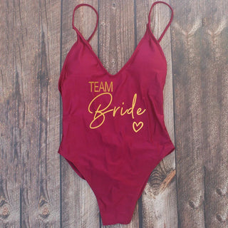 Padded Rose Gold Printed TEAM Bride Bachelor Party Swimsuits - Diva Melody