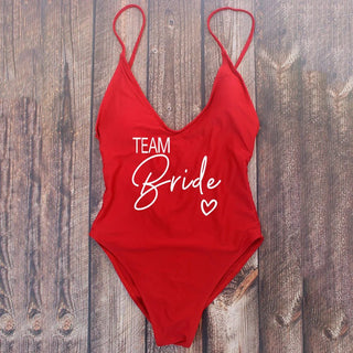 Padded Rose Gold Printed TEAM Bride Bachelor Party Swimsuits - Diva Melody