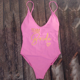 Padded Rose Gold Printed TEAM Bride Bachelor Party Swimsuits - Diva Melody