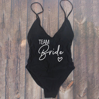 Padded Rose Gold Printed TEAM Bride Bachelor Party Swimsuits - Diva Melody