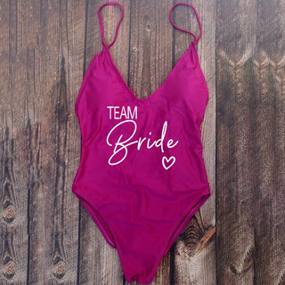 Padded Rose Gold Printed TEAM Bride Bachelor Party Swimsuits - Diva Melody