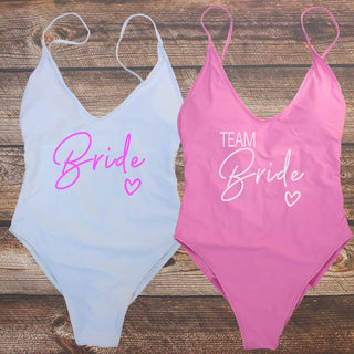 Padded Rose Gold Printed TEAM Bride Bachelor Party Swimsuits - Diva Melody