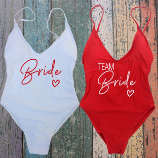 Padded Rose Gold Printed TEAM Bride Bachelor Party Swimsuits - Diva Melody