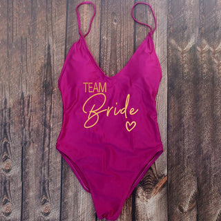 Padded Rose Gold Printed TEAM Bride Bachelor Party Swimsuits - Diva Melody