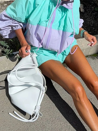 Pastel Colorblock Zip-Up Windbreaker and Shorts Set - Diva Melody