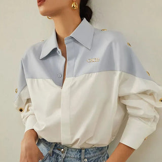 Patchwork Contrast Blouse Shirts - Diva Melody