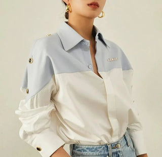 Patchwork Contrast Blouse Shirts - Diva Melody