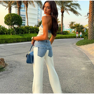 Patchwork Denim Strapless Two - Piece Set - Diva Melody