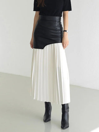 Patchwork High Waist Midi Folds Pleated Skirts - Diva Melody