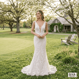 Pearl Beaded Mermaid Princess Wedding Dress - Diva Melody