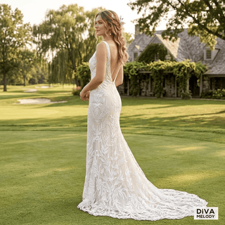 Pearl Beaded Mermaid Princess Wedding Dress - Diva Melody