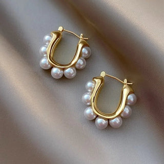 Pearl Oval Hoop Earrings Classic Jewelry Gifts - Diva Melody