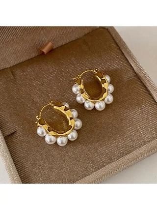 Pearl Oval Hoop Earrings Classic Jewelry Gifts - Diva Melody